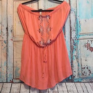 coral embroidered sleeveless shorts  romper XL